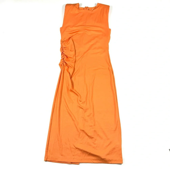 Evereve Zoe Strong Shoulder Midi Dress Size Small Tangerine - Picture 4 of 10